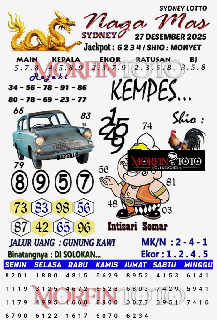SYAIR TOGEL NAGA MAS SYDNEY LOTTO 27 DESEMBER 2025