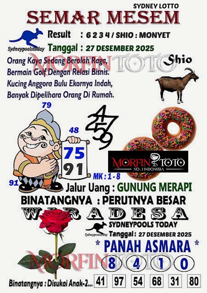 SYAIR TOGEL SEMAR MESEM SYDNEY LOTTO 27 DESEMBER 2025