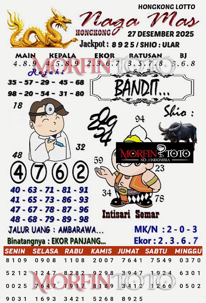 SYAIR TOGEL NAGA MAS  HONGKONG LOTTO 27 DESEMBER 2025