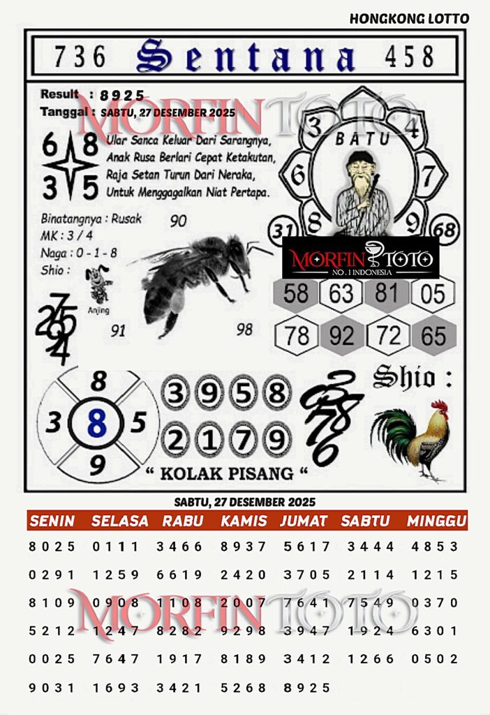SYAIR TOGEL SENTANA  HONGKONG LOTTO 27 DESEMBER 2025