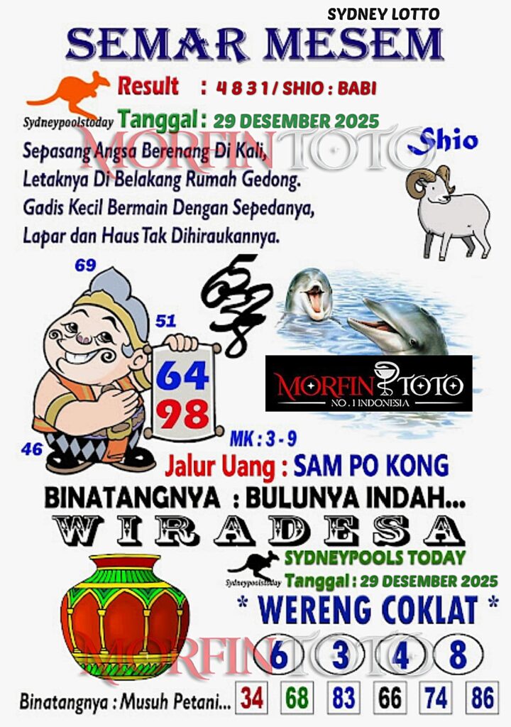 SYAIR TOGEL SEMAR MESEM SYDNEY LOTTO 29 DESEMBER 2025