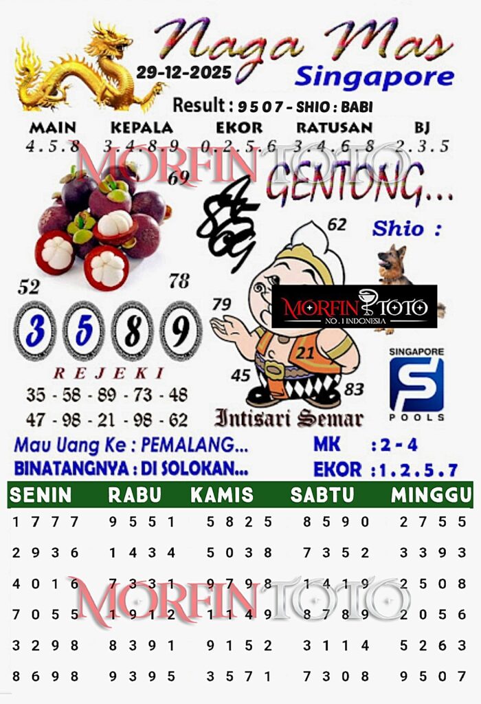 SYAIR TOGEL NAGA MAS  SINGAPORE 29 DESEMBER 2025
