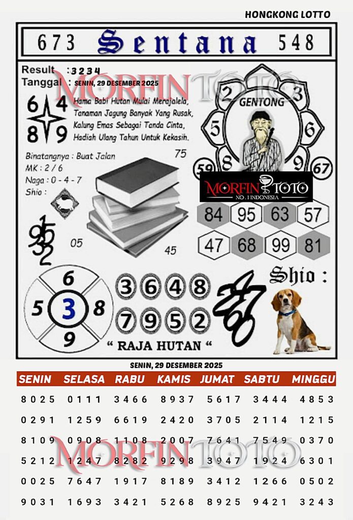 SYAIR TOGEL SENTANA  HONGKONG LOTTO 29 DESEMBER 2025