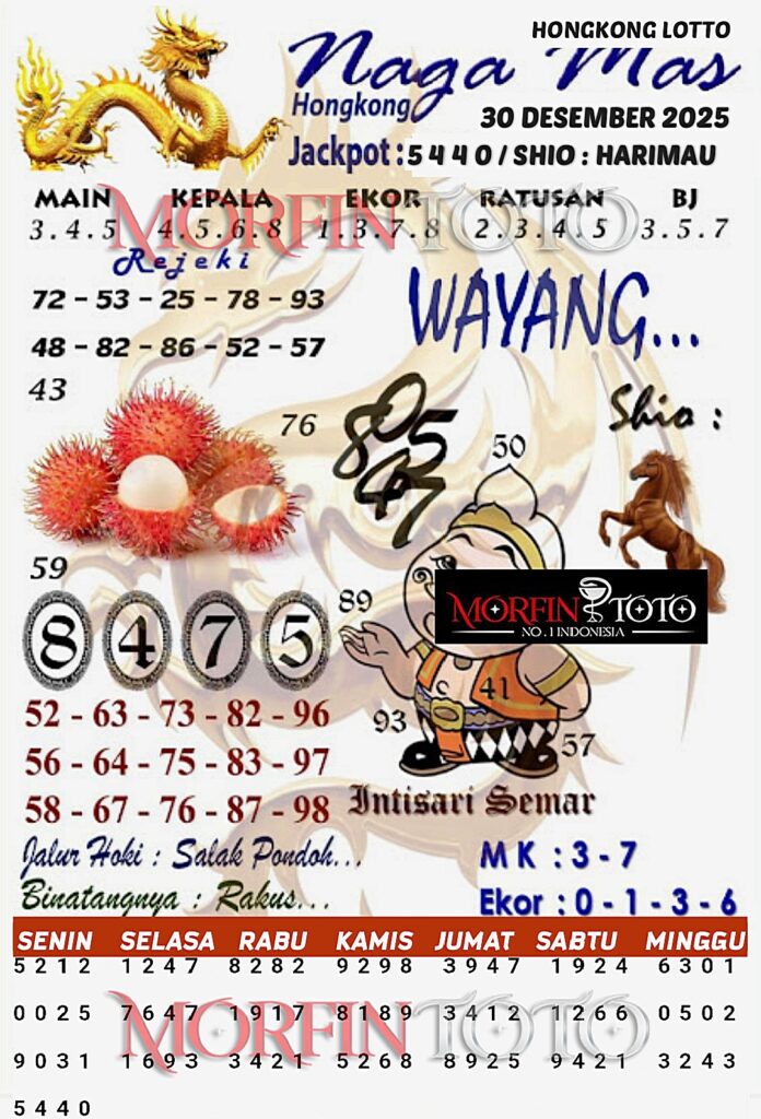 SYAIR TOGEL NAGA MAS  HONGKONG LOTTO 30 DESEMBER 2025