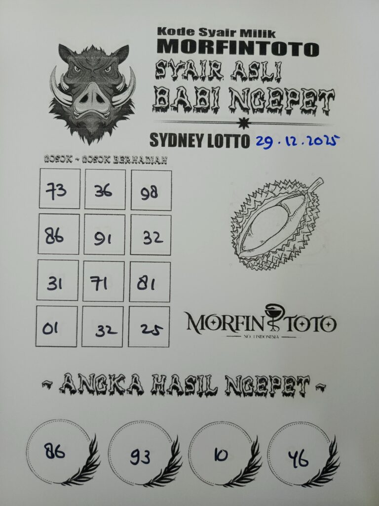 SYAIR TOGEL BABI NGEPET SYDNEY LOTTO 29 DESEMBER 2025