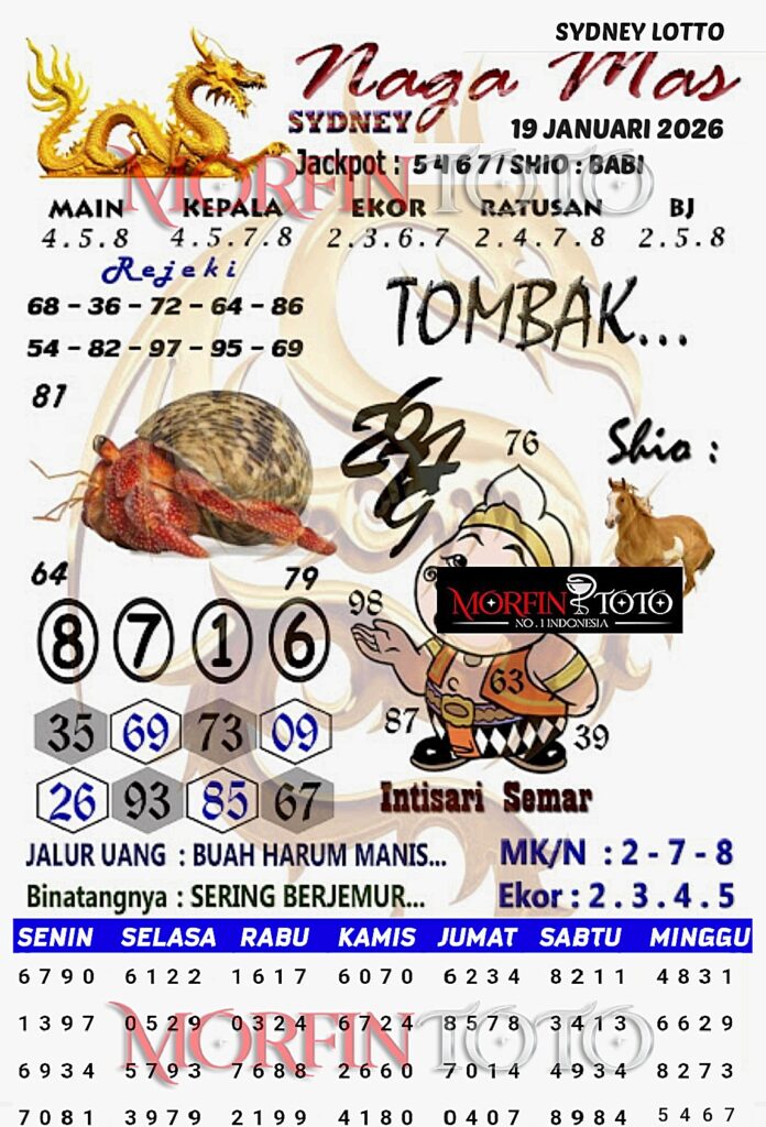 SYAIR TOGEL NAGA MAS SYDNEY LOTTO 19 JANUARI 2026