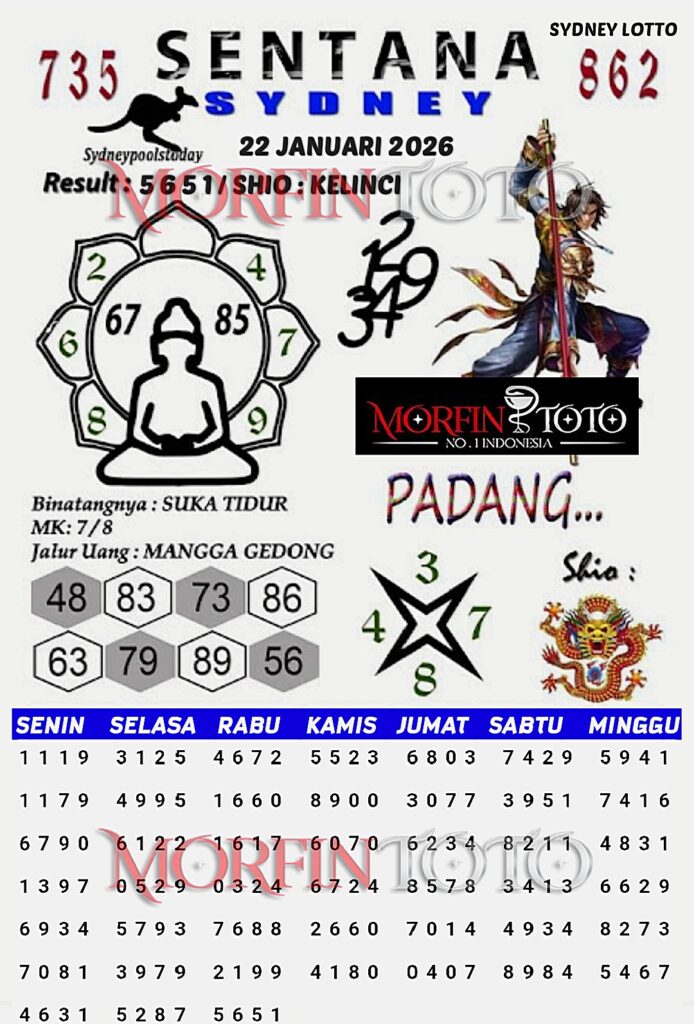 SYAIR TOGEL SENTANA SYDNEY LOTTO 22 JANUARI 2026
