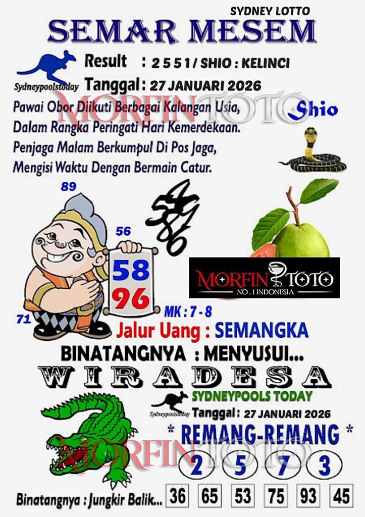 SYAIR TOGEL SEMAR MESEM SYDNEY LOTTO 27 JANUARI 2026