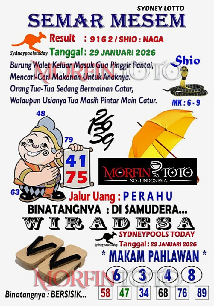 SYAIR TOGEL SEMAR MESEM SYDNEY LOTTO 29 JANUARI 2026