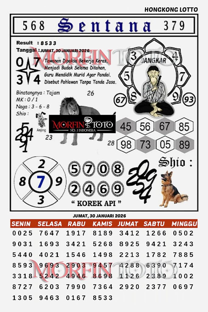 SYAIR TOGEL SENTANA  HONGKONG LOTTO 30 JANUARI 2026