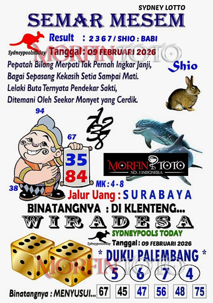 SYAIR TOGEL SEMAR MESEM SYDNEY LOTTO 09 FEBRUARI 2026