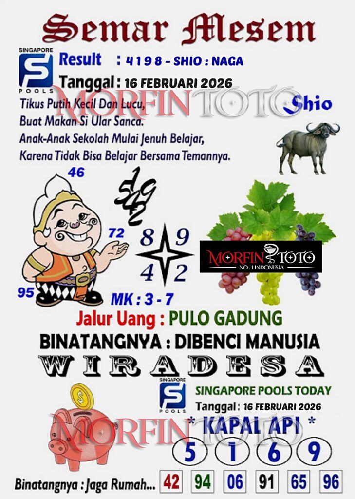 SYAIR TOGEL SINGAPORE SEMAR MESEM 16 FEBRUARI 2026