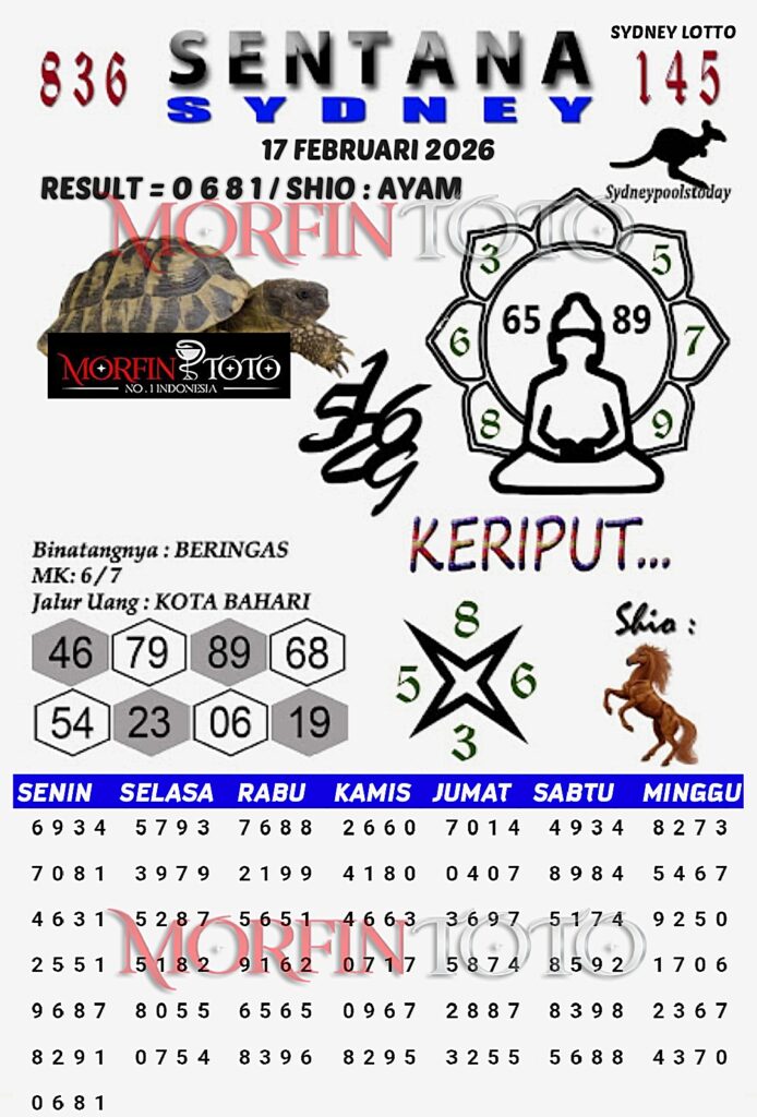 SYAIR TOGEL SENTANA SYDNEY LOTTO 17 FEBRUARI 2026