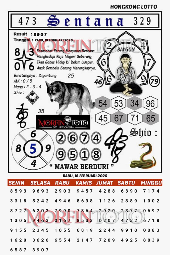 SYAIR TOGEL SENTANA  HONGKONG LOTTO 18 FEBRUARI 2026