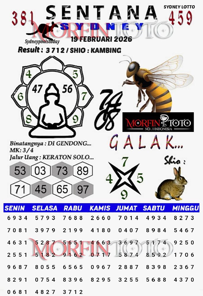 SYAIR TOGEL SENTANA SYDNEY LOTTO 19 FEBRUARI 2026