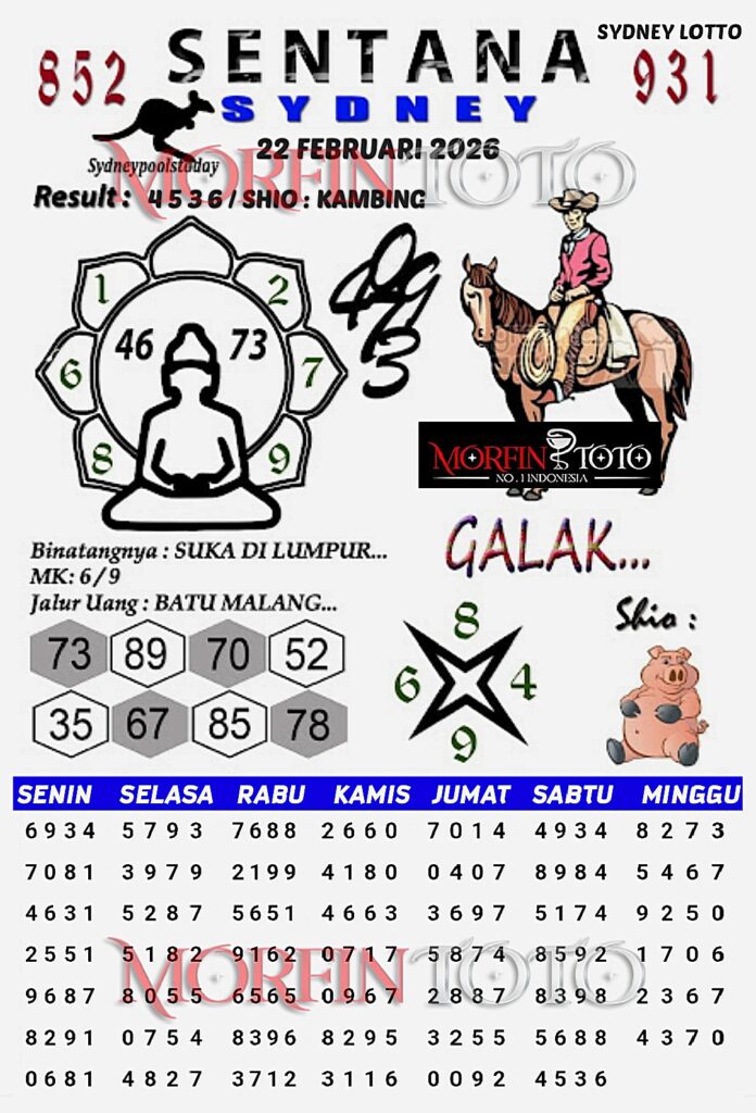 SYAIR TOGEL SENTANA SYDNEY LOTTO 22 FEBRUARI 2026