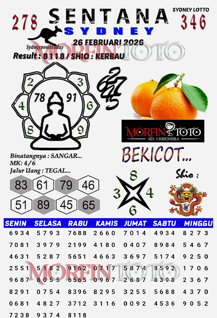 SYAIR TOGEL SENTANA SYDNEY LOTTO 26 FEBRUARI 2026