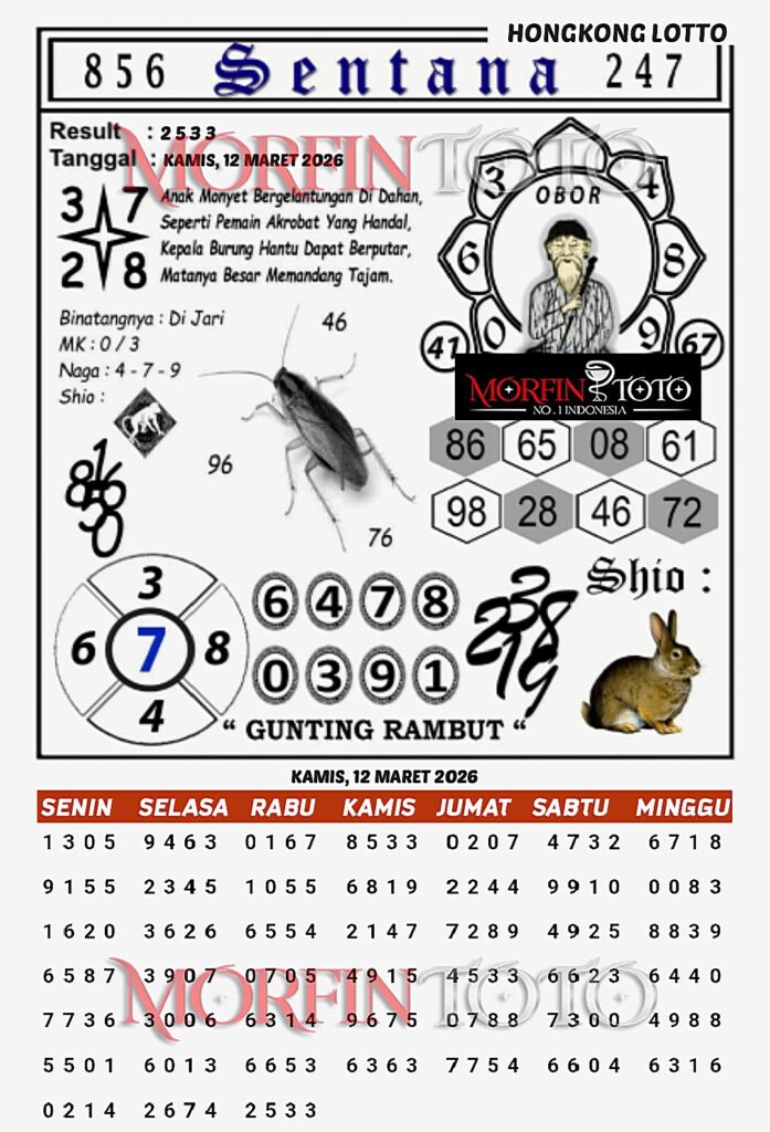 SYAIR TOGEL SENTANA  HONGKONG LOTTO 12 MARET 2026