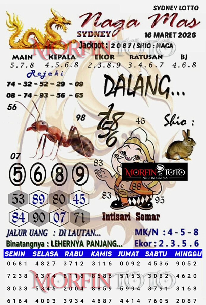 SYAIR TOGEL NAGA MAS SYDNEY LOTTO 16 MARET 2026