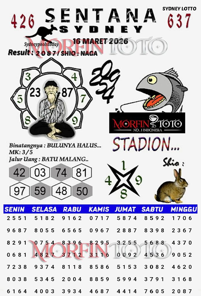 SYAIR TOGEL SENTANA SYDNEY LOTTO 16 MARET 2026