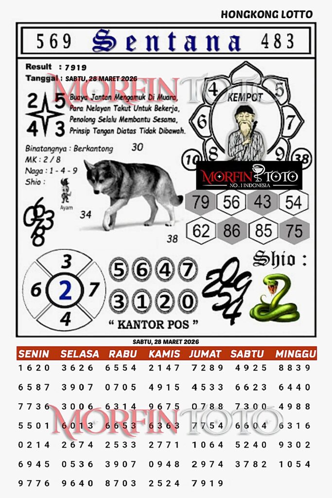 SYAIR TOGEL SENTANA  HONGKONG LOTTO 28 MARET 2026