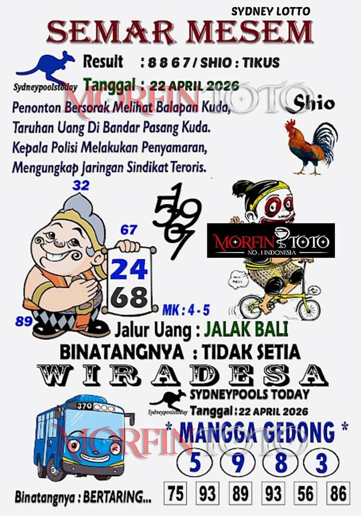 SYAIR TOGEL SEMAR MESEM SYDNEY LOTTO 22 APRIL 2226