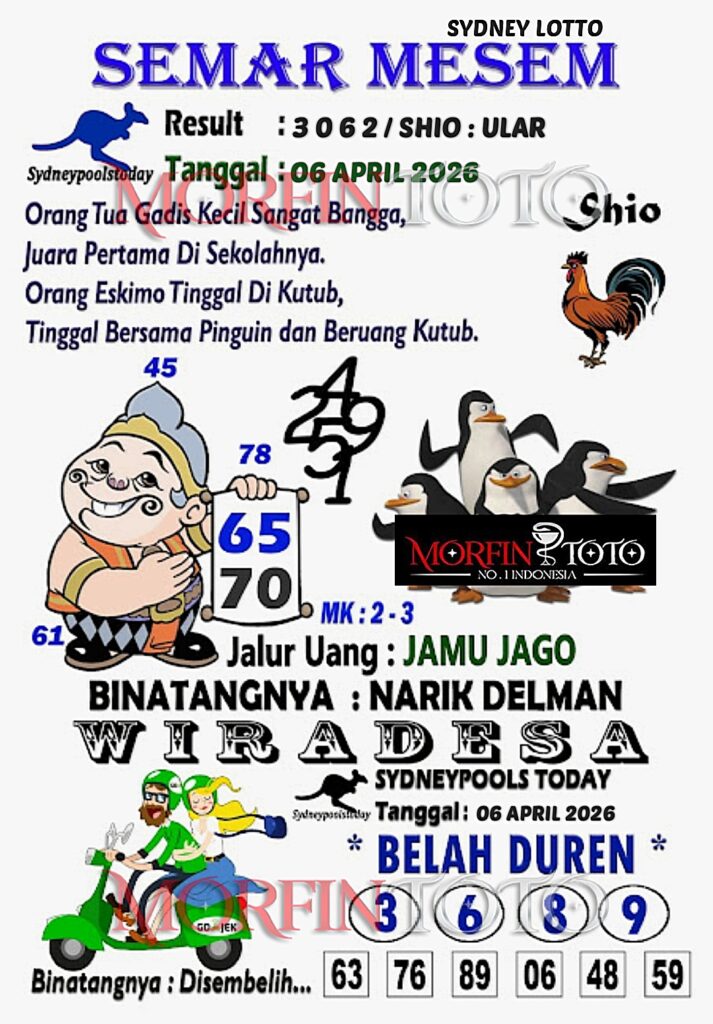 SYAIR TOGEL SEMAR MESEM SYDNEY LOTTO 06 APRIL 2026