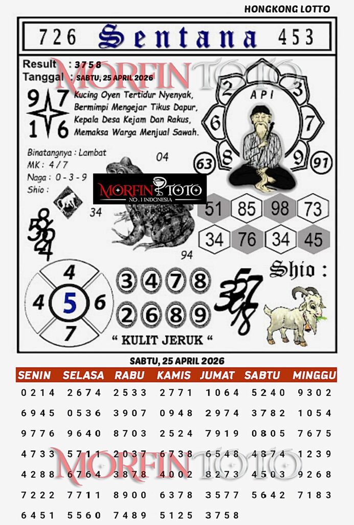 SYAIR TOGEL SENTANA  HONGKONG LOTTO 25 APRIL 2026
