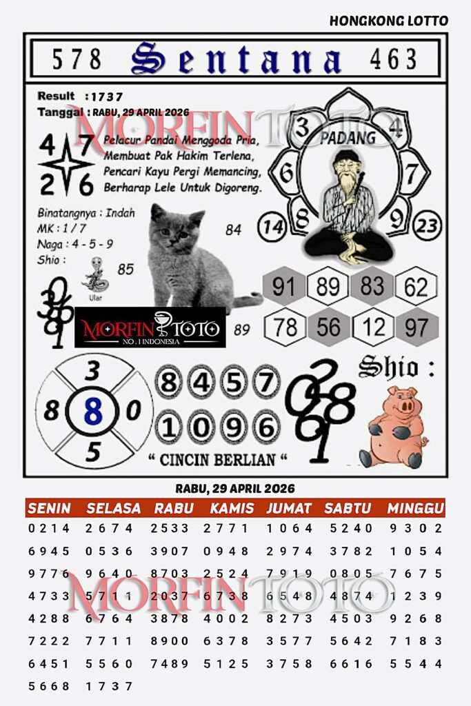 SYAIR TOGEL SENTANA  HONGKONG LOTTO 29 APRIL 2026