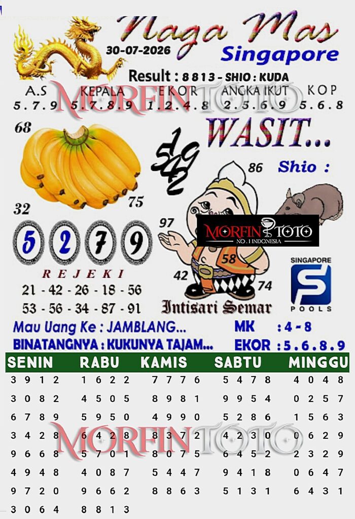 SYAIR TOGEL NAGA MAS SINGAPORE POOLS 30 JULI 2026