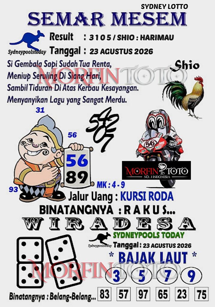 SYAIR TOGEL SEMAR MESEM SYDNEY LOTTO 23 AGUSTUS 2326