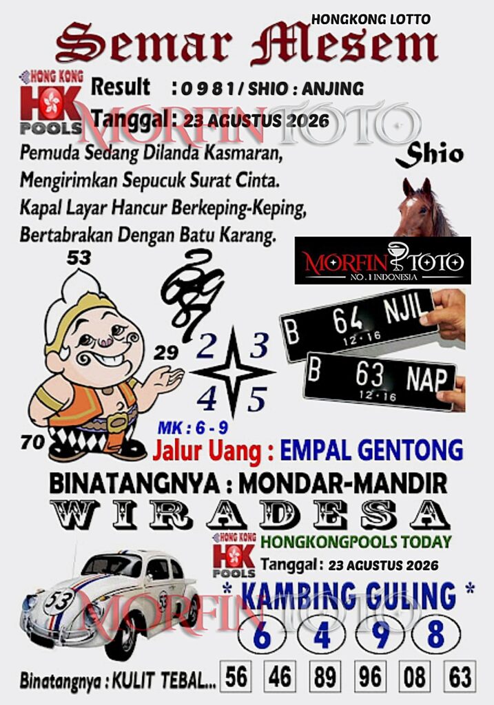SYAIR TOGEL SEMAR MESEM HONGKONG LOTTO 23 AGUSTUS 2326