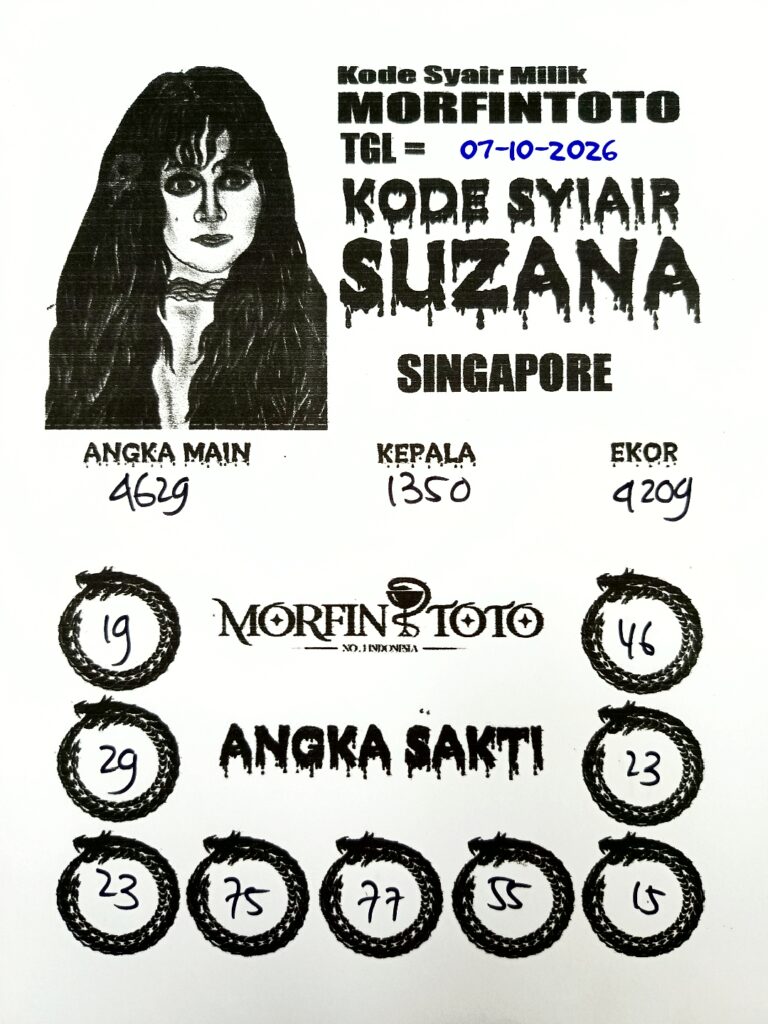 SYAIR TOGEL SUZANA SINGAPORE POOLS 07 OKTOBER 2076