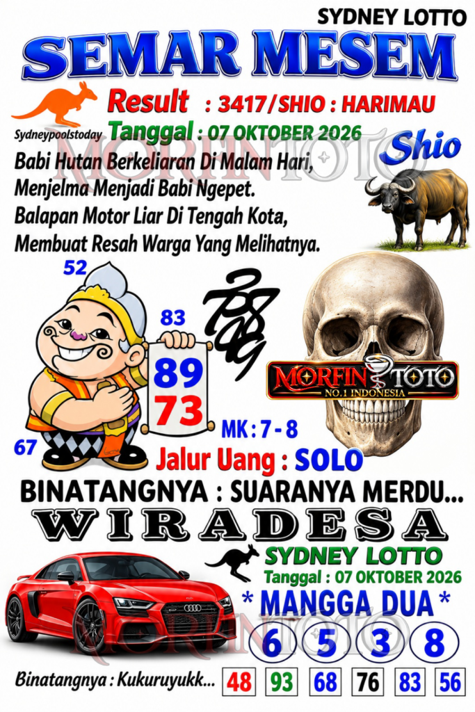 SYAIR SEMAR MESEM SYDNEY LOTTO HARI INI 07 OKTOBER 2076